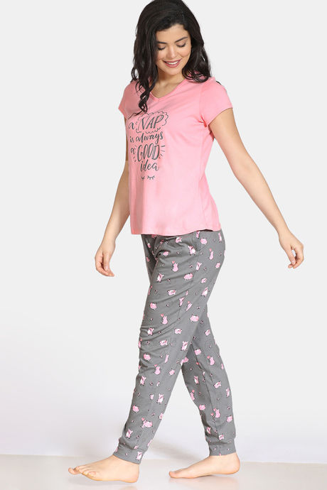 Zivame Pretty Pigs Cotton Pyjama Set - Wild Dove — image 2